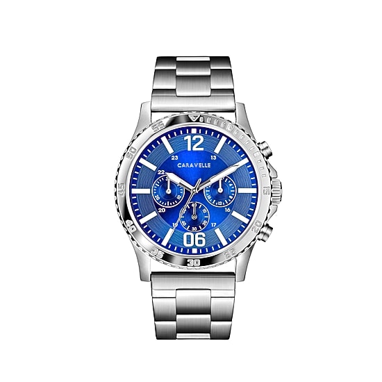 Caravelle Designed By Bulova Mens Chronograph Silver Tone Stainless Steel Bracelet Watch 43a145