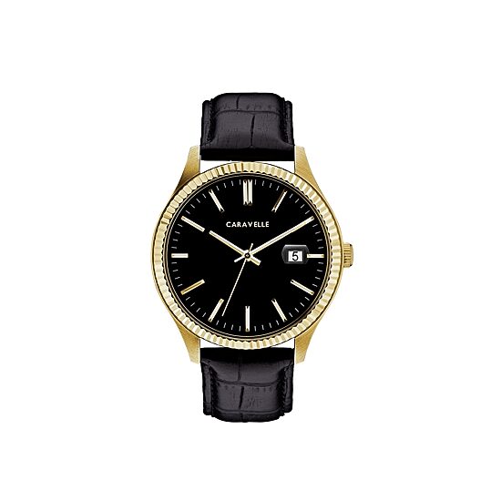 Caravelle Designed By Bulova Mens Black Leather Strap Watch 44b118