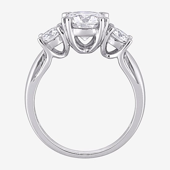 Womens Lab Created White Moissanite 10K Gold 3-Stone Engagement Ring