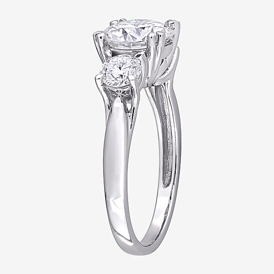 Womens Lab Created White Moissanite 10K Gold 3-Stone Engagement Ring