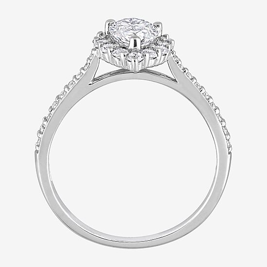 Womens 1 3/8 CT. T.W. Lab Created White Moissanite Sterling Silver Halo Engagement Ring