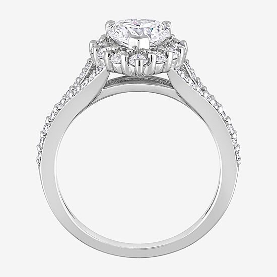 Womens 1 1/2 CT. T.W. Lab Created White Moissanite Sterling Silver Halo Engagement Ring