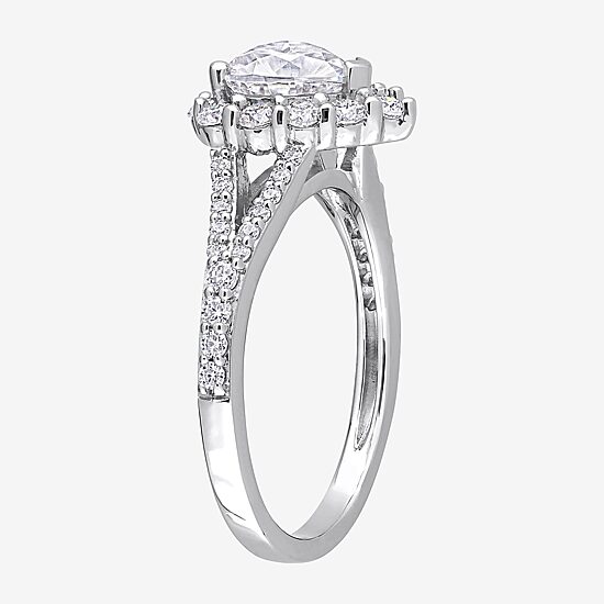 Womens 1 1/2 CT. T.W. Lab Created White Moissanite Sterling Silver Halo Engagement Ring
