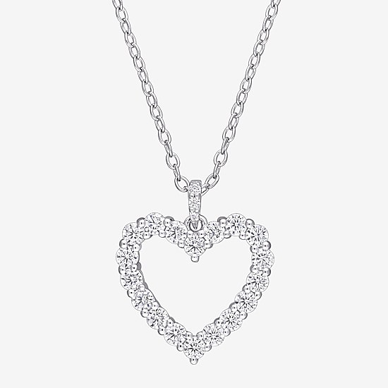 Womens Lab Created White Moissanite Sterling Silver Heart 18 Inch Pendant Necklace