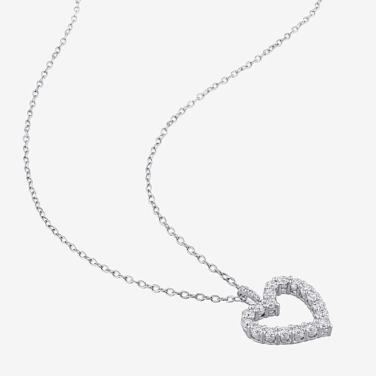 Womens Lab Created White Moissanite Sterling Silver Heart 18 Inch Pendant Necklace