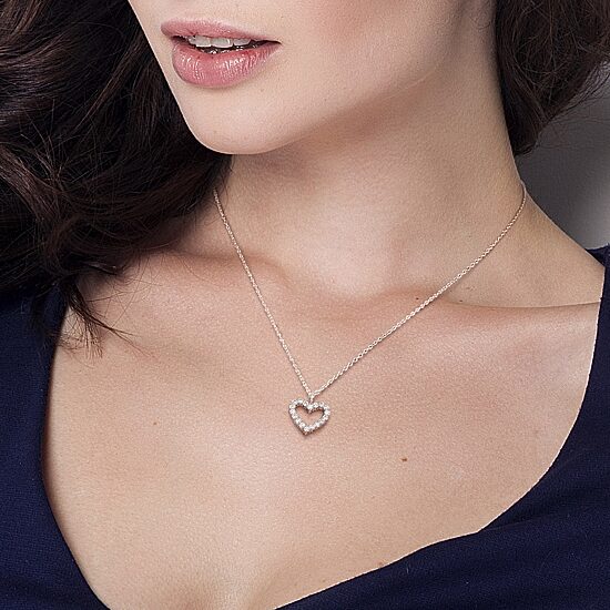 Womens Lab Created White Moissanite Sterling Silver Heart 18 Inch Pendant Necklace
