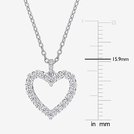Womens Lab Created White Moissanite Sterling Silver Heart 18 Inch Pendant Necklace