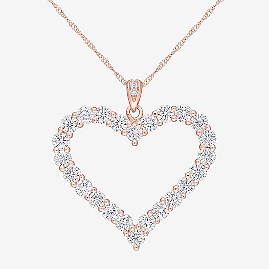Womens Lab Created White Moissanite 18K Rose Gold Over Silver Heart 18 Inch Pendant Necklace