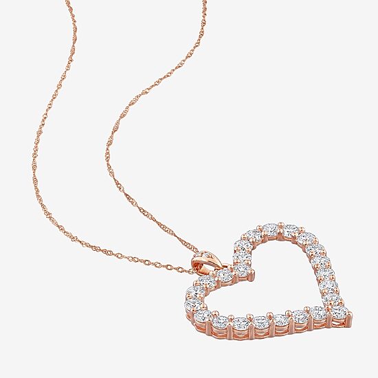 Womens Lab Created White Moissanite 18K Rose Gold Over Silver Heart 18 Inch Pendant Necklace