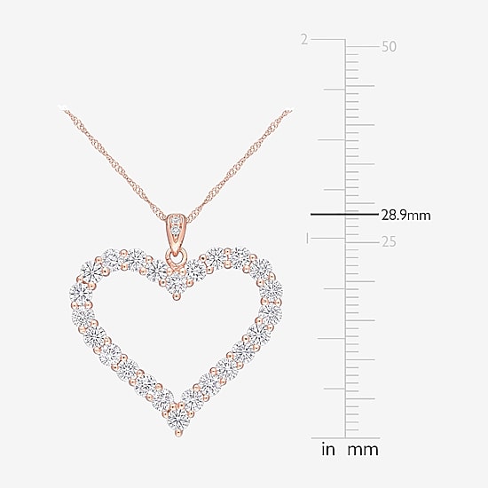 Womens Lab Created White Moissanite 18K Rose Gold Over Silver Heart 18 Inch Pendant Necklace