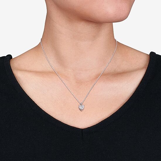 Womens Lab Created White Moissanite Sterling Silver Heart 18 Inch Pendant Necklace