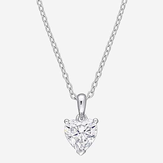 Womens Lab Created White Moissanite Sterling Silver Heart 18 Inch Pendant Necklace