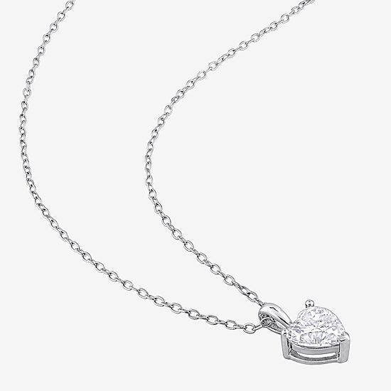 Womens Lab Created White Moissanite Sterling Silver Heart 18 Inch Pendant Necklace