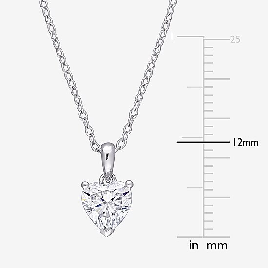 Womens Lab Created White Moissanite Sterling Silver Heart 18 Inch Pendant Necklace