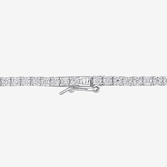 Womens White Moissanite Sterling Silver 17 Inch Tennis Necklace