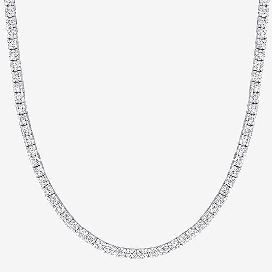 Womens White Moissanite Sterling Silver 17 Inch Tennis Necklace
