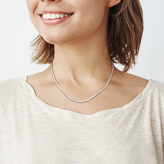 Womens White Moissanite Sterling Silver 17 Inch Tennis Necklace