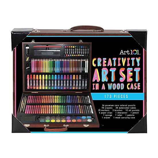Art 101 Creativity Art Set with 173 Pieces in a Wood Carrying Case