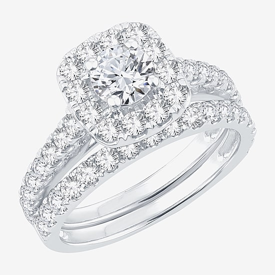 2 CT.T.W. Natural Diamond Cushion Halo Bridal Set in 10K or 14K Gold