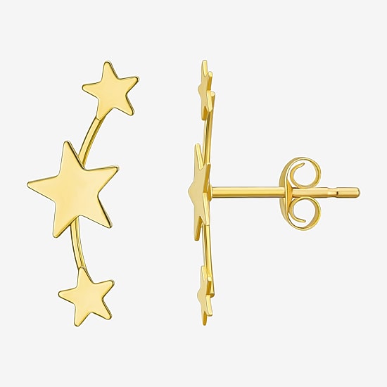 Womens 10K Gold Star Drop Earrings