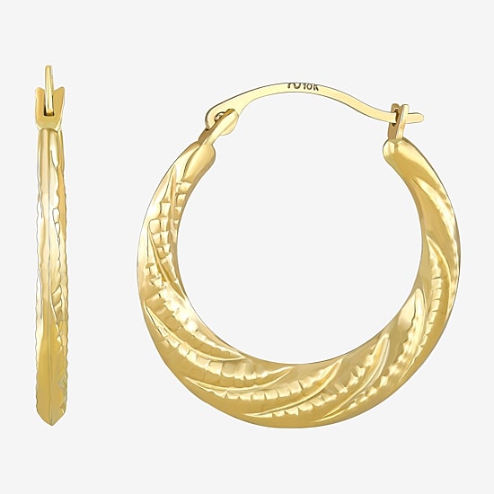 Croissant Womens 10K Gold 21.1mm Round Hoop Earrings