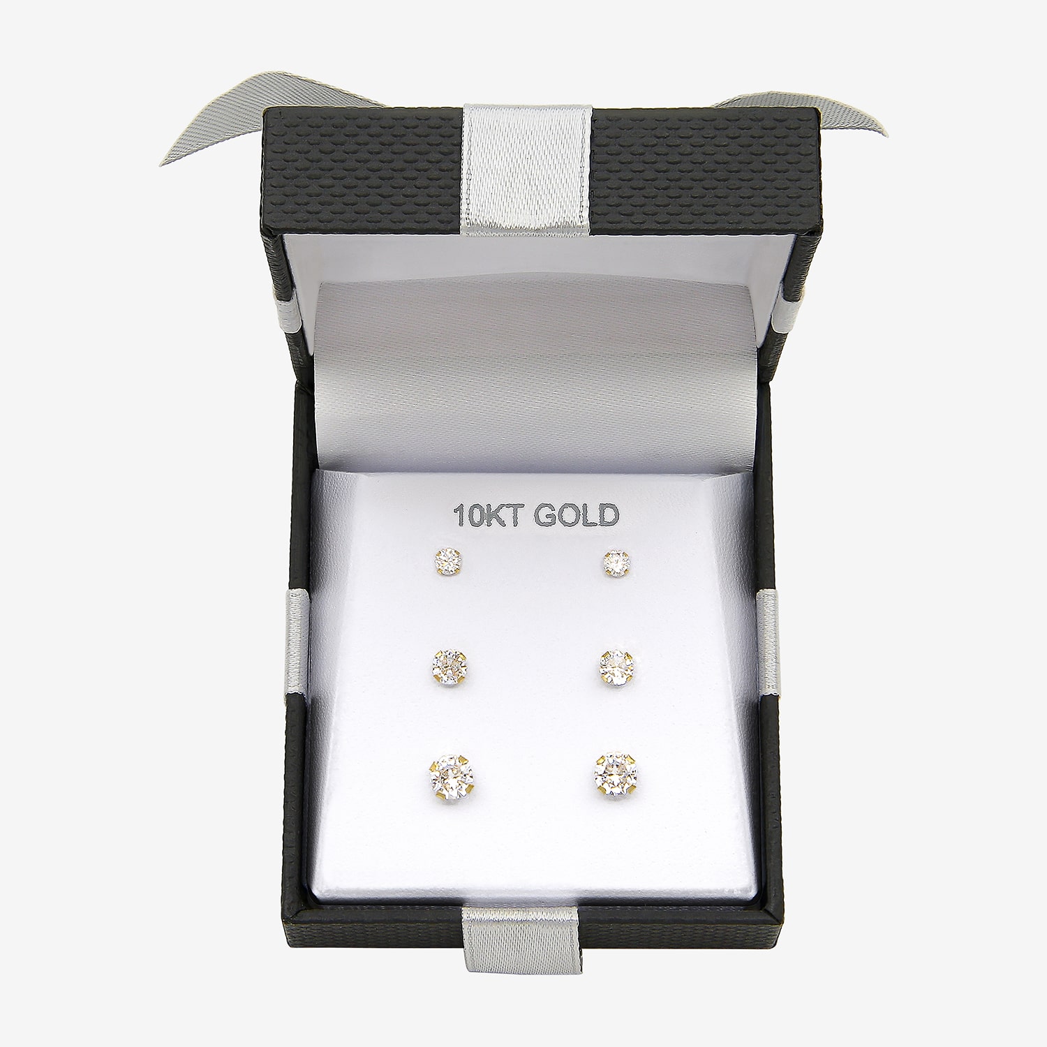 Womens Cubic Zirconia 10K Gold Round 3 Pair Earring Set