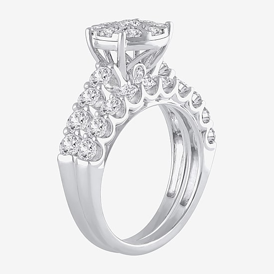 Womens 2 CT. T.W. Natural White Diamond 14K Gold Round Halo Bridal Set