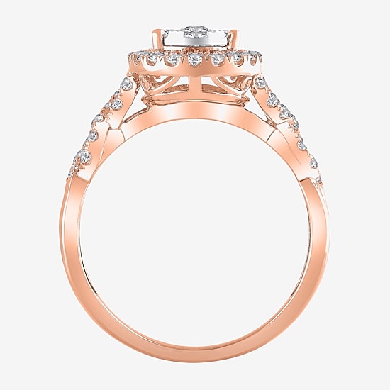 Signature By Modern Bride 1 CT.T.W. Natural Diamond Pear Shape Side Stone Halo Bridal Set in 10K or 14K Gold