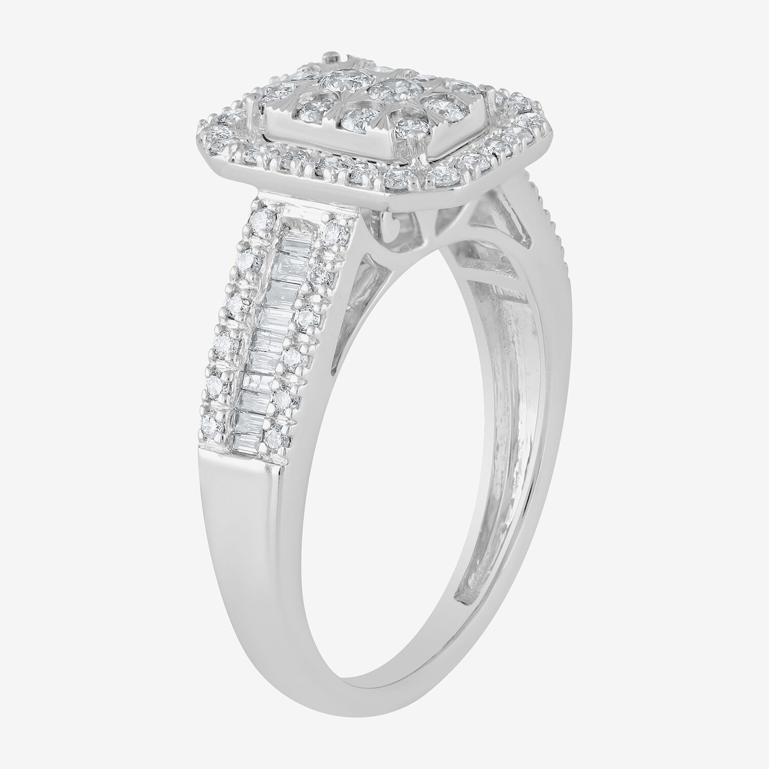 Womens 1 CT. T.W. Natural White Diamond 10K Gold Side Stone Halo Bridal Set