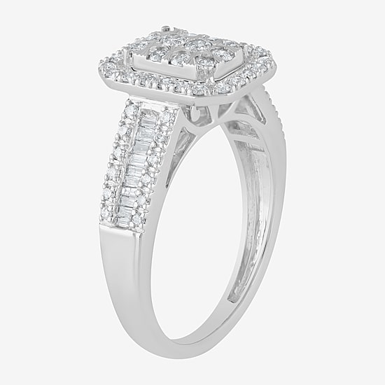 Womens 1 CT. T.W. Natural White Diamond 10K Gold Side Stone Halo Bridal Set