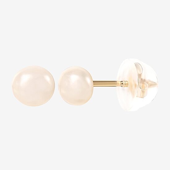 White Cultured Freshwater Pearl 14K Gold 4.1mm Stud Earrings