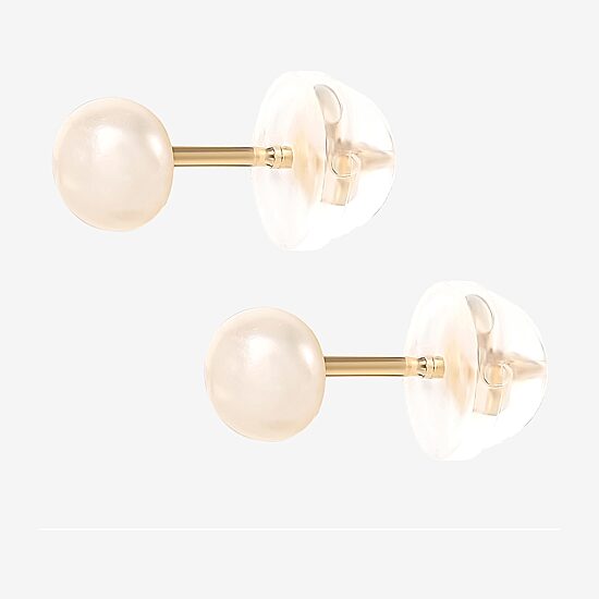 White Cultured Freshwater Pearl 14K Gold 4.1mm Stud Earrings