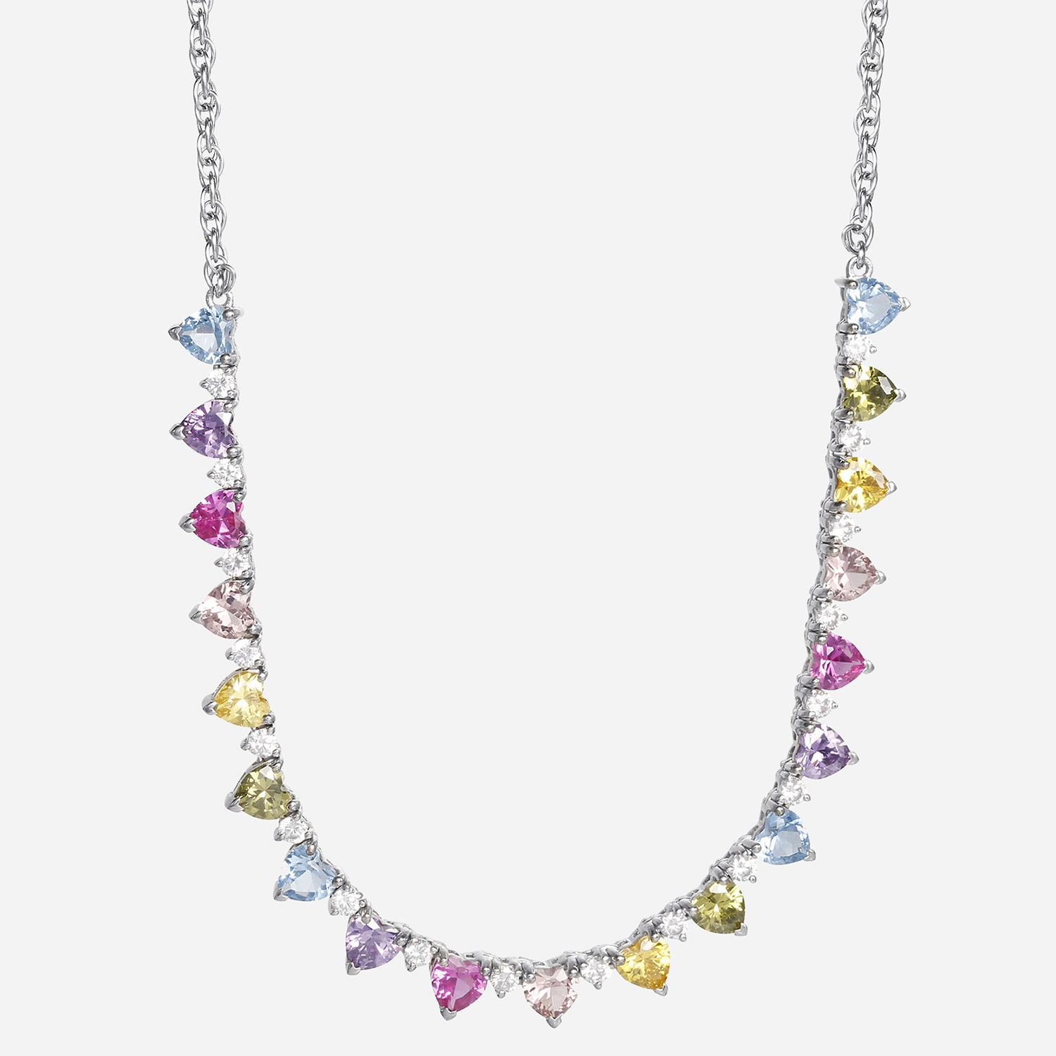 Womens Multi Color Cubic Zirconia Sterling Silver 18 Inch Tennis Necklace