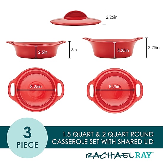Rachael Ray Ceramic 3-pc. Casserole Bakers with Shared Lid Set