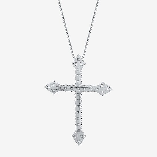 (H / Si2) Womens 1 CT. T.W. Lab Grown White Diamond 10K Gold Cross 18 Inch Pendant Necklace