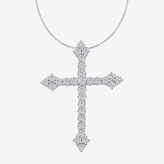 (H / Si2) Womens 1 CT. T.W. Lab Grown White Diamond 10K Gold Cross 18 Inch Pendant Necklace