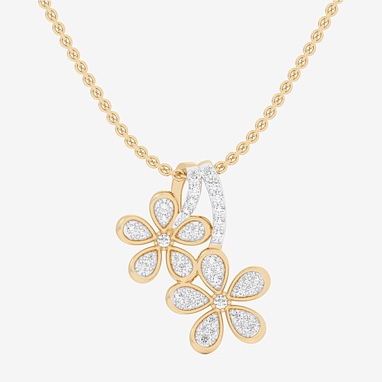 (G-H / Si1-Si2) Womens 1/4 CT. T.W. Lab Grown White Diamond 10K Gold Flower 18 Inch Pendant Necklace