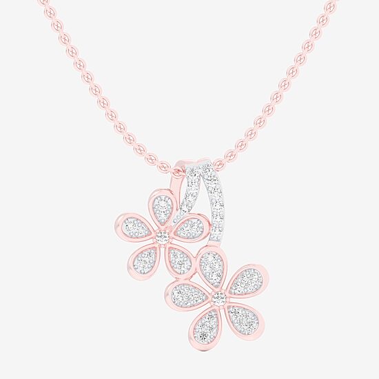 (G-H / Si1-Si2) Womens 1/4 CT. T.W. Lab Grown White Diamond 10K Gold Flower 18 Inch Pendant Necklace