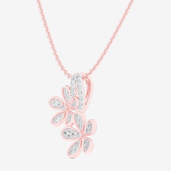 (G-H / Si1-Si2) Womens 1/4 CT. T.W. Lab Grown White Diamond 10K Gold Flower 18 Inch Pendant Necklace
