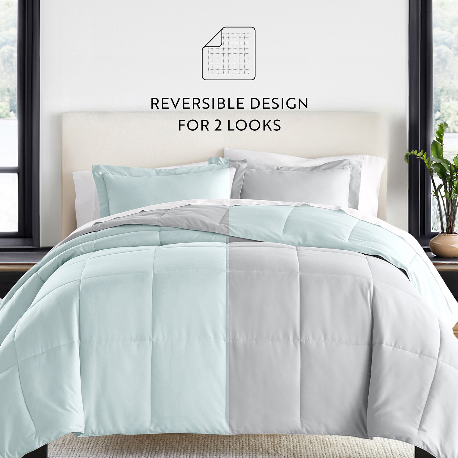 Casual Comfort Solid Reversible Lightweight Down Alternative Comforter Set