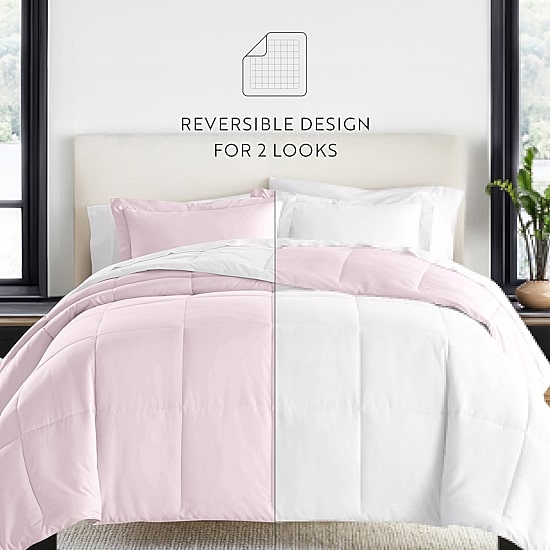 Casual Comfort Solid Reversible Lightweight Down Alternative Comforter Set