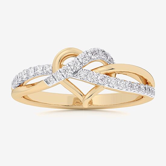 (G-H / Si1-Si2) Womens 1/4 CT. T.W. Lab Grown White Diamond 10K Gold Heart Bypass  Cocktail Ring