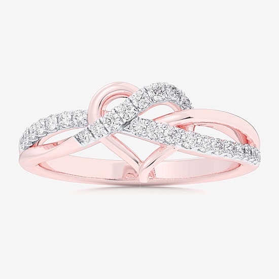(G-H / Si1-Si2) Womens 1/4 CT. T.W. Lab Grown White Diamond 10K Gold Heart Bypass  Cocktail Ring