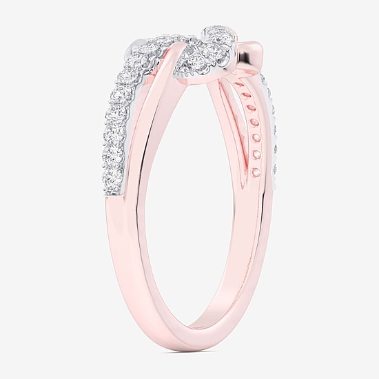 (G-H / Si1-Si2) Womens 1/4 CT. T.W. Lab Grown White Diamond 10K Gold Heart Bypass  Cocktail Ring