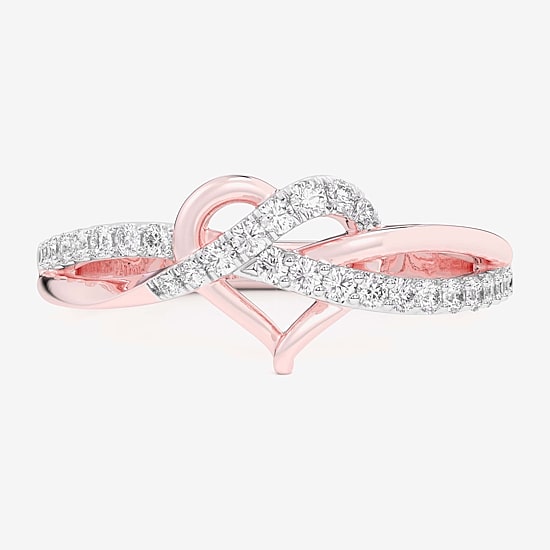 (G-H / Si1-Si2) Womens 1/4 CT. T.W. Lab Grown White Diamond 10K Gold Heart Bypass  Cocktail Ring