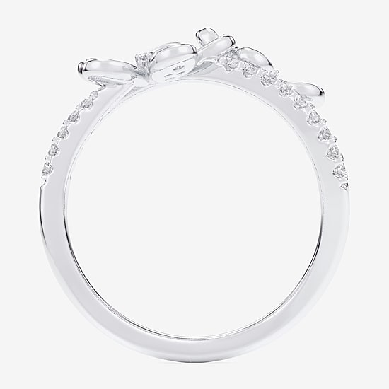 (G-H / Si1-Si2) Womens 1/3 CT. T.W. Lab Grown White Diamond 10K Gold Flower Bypass  Cocktail Ring