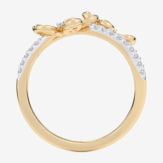 (G-H / Si1-Si2) Womens 1/3 CT. T.W. Lab Grown White Diamond 10K Gold Flower Bypass  Cocktail Ring