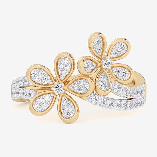 (G-H / Si1-Si2) Womens 1/3 CT. T.W. Lab Grown White Diamond 10K Gold Flower Bypass  Cocktail Ring