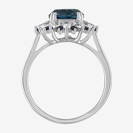 Womens Genuine Blue Topaz Sterling Silver Oval Cocktail Ring