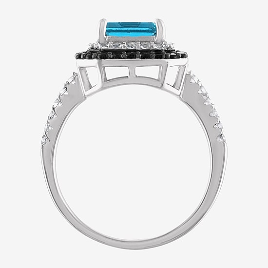 Womens Genuine Blue Topaz Sterling Silver Cocktail Ring